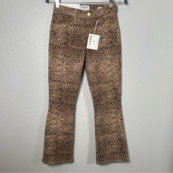 Frame Le Crop Mini Boot High Rise Snake Print Jeans in Vanilla Multi Size 23 NWT - Picture 2 of 12